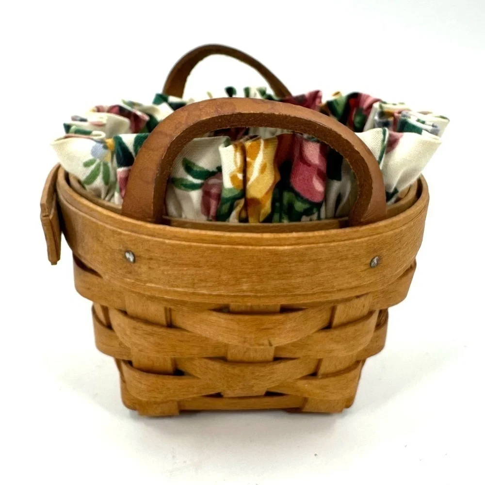 Longaberger Thyme Booking Basket 1995 Garden Splendor Liner Leather Handles Vtg